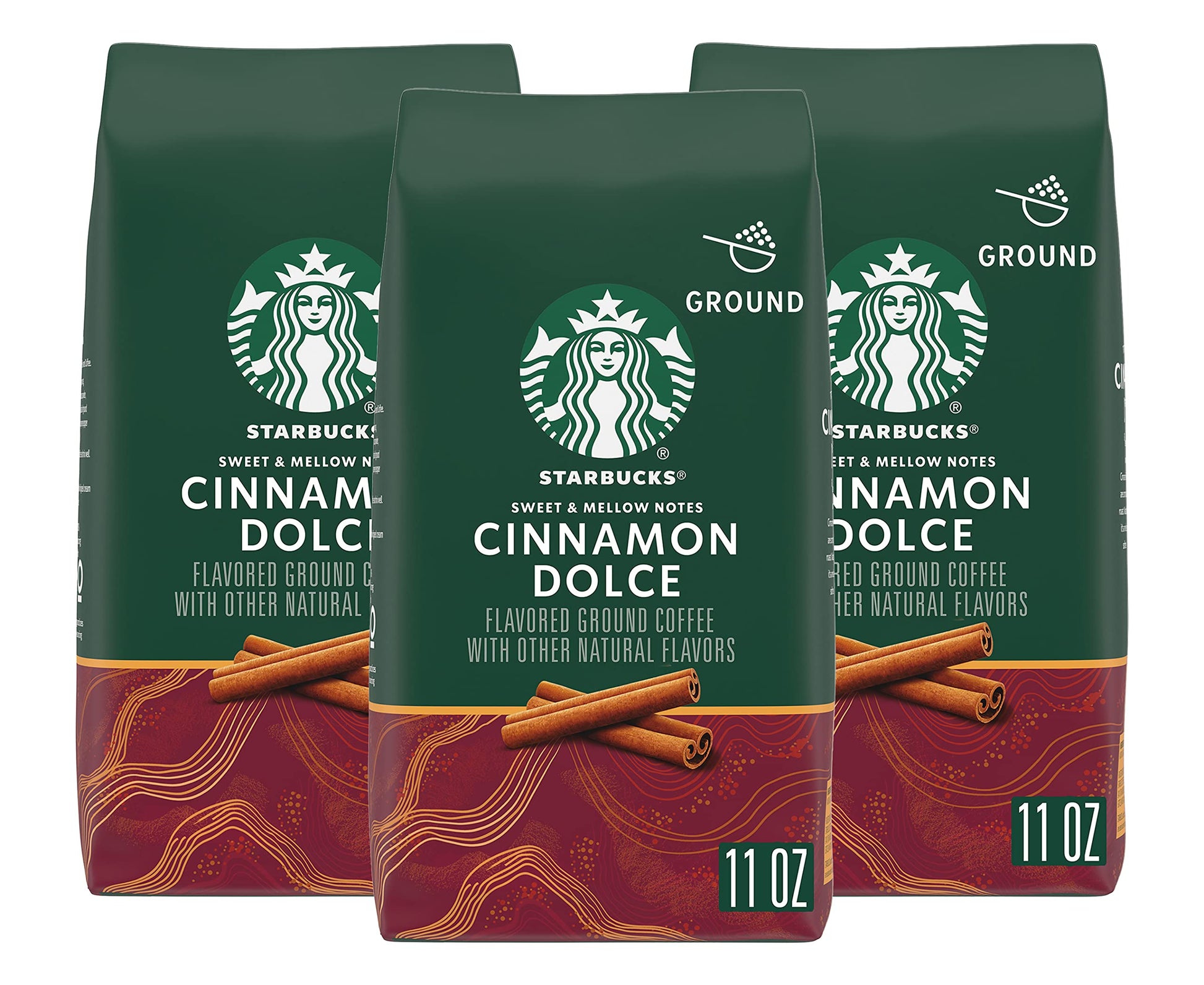Starbucks Cinnamon Dolce Flavored Ground Coffee, Blonde Roast, Made With Arabica Beans, 11-Ounce Bag (Pack of 3)