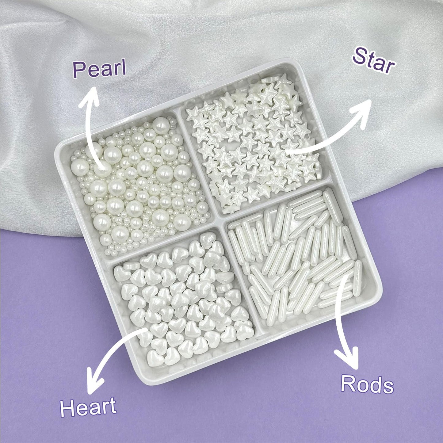 White Sprinkles With 4-Claw Pick Up Tool Pearl Sugar Mix Size 6.5Oz Contains Metallic Rod & Star Sprinkles For Cake Decorations