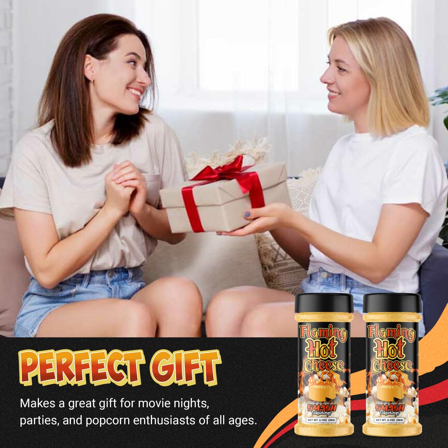 Smash Seasonings Flaming Hot Cheese Popcorn Seasoning, 2 Pack, 3.1oz Shaker Bottles