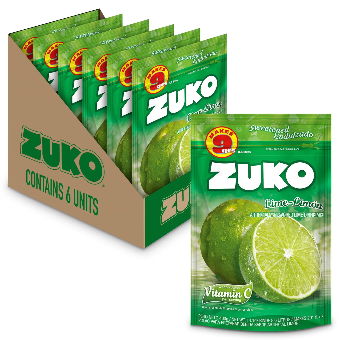 Zuko Lime Instant Powder Drink Family Pack  14.1 oz  Pack of 6
