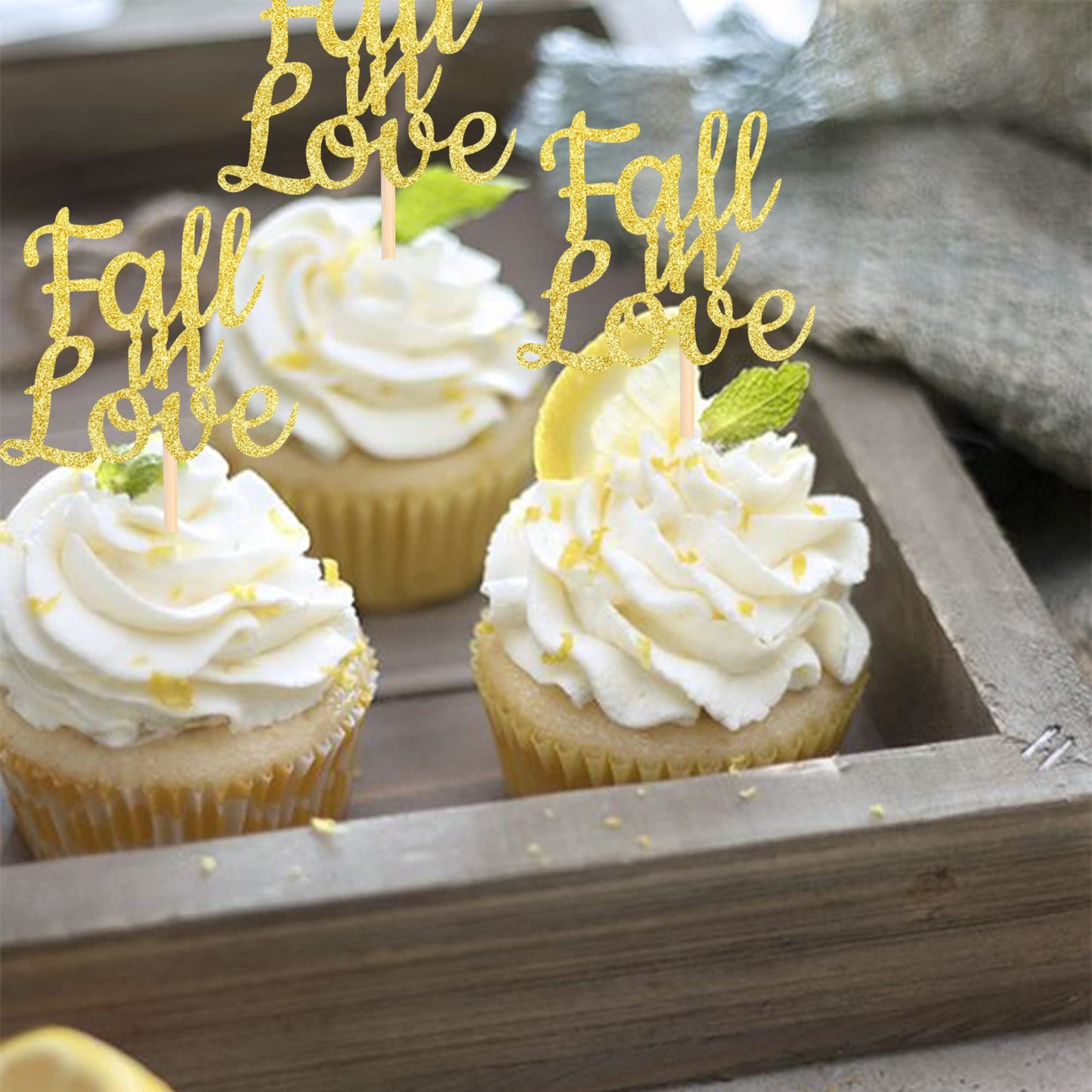 24 Pcs Fall In Love Cupcake Toppers Glitter Bridal Shower Cupcake Picks Wedding Engagement Anniversary Birthday Party Cake Decor