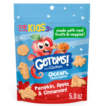 Get'Ems! From Gerber Pumpkin, Apple & Cinnamon Ocean World Cookies, Kids Snack Made With Real Veggies & Fruits, Iron & Vitamin E