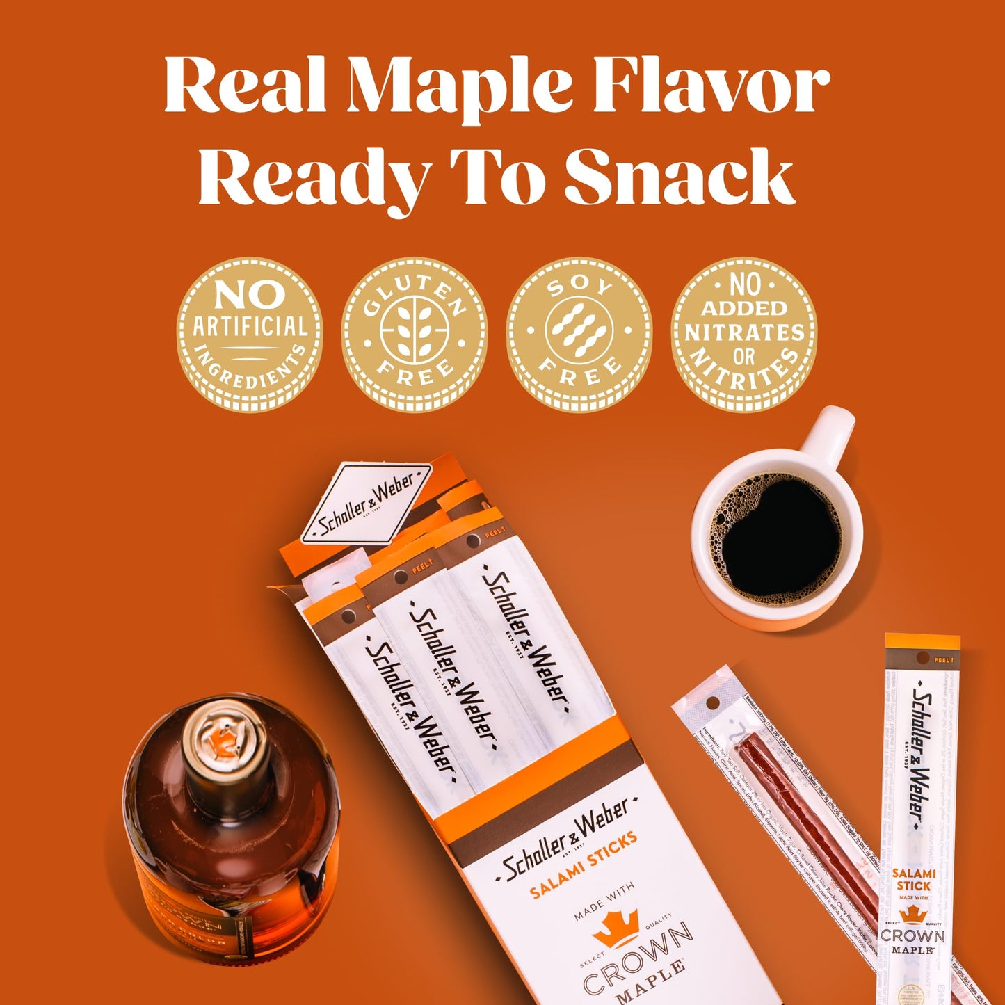 Schaller & Weber Smoked Salami Sticks with Crown Maple Syrup, Gluten Free, 0.85 Oz (Pack of 6)