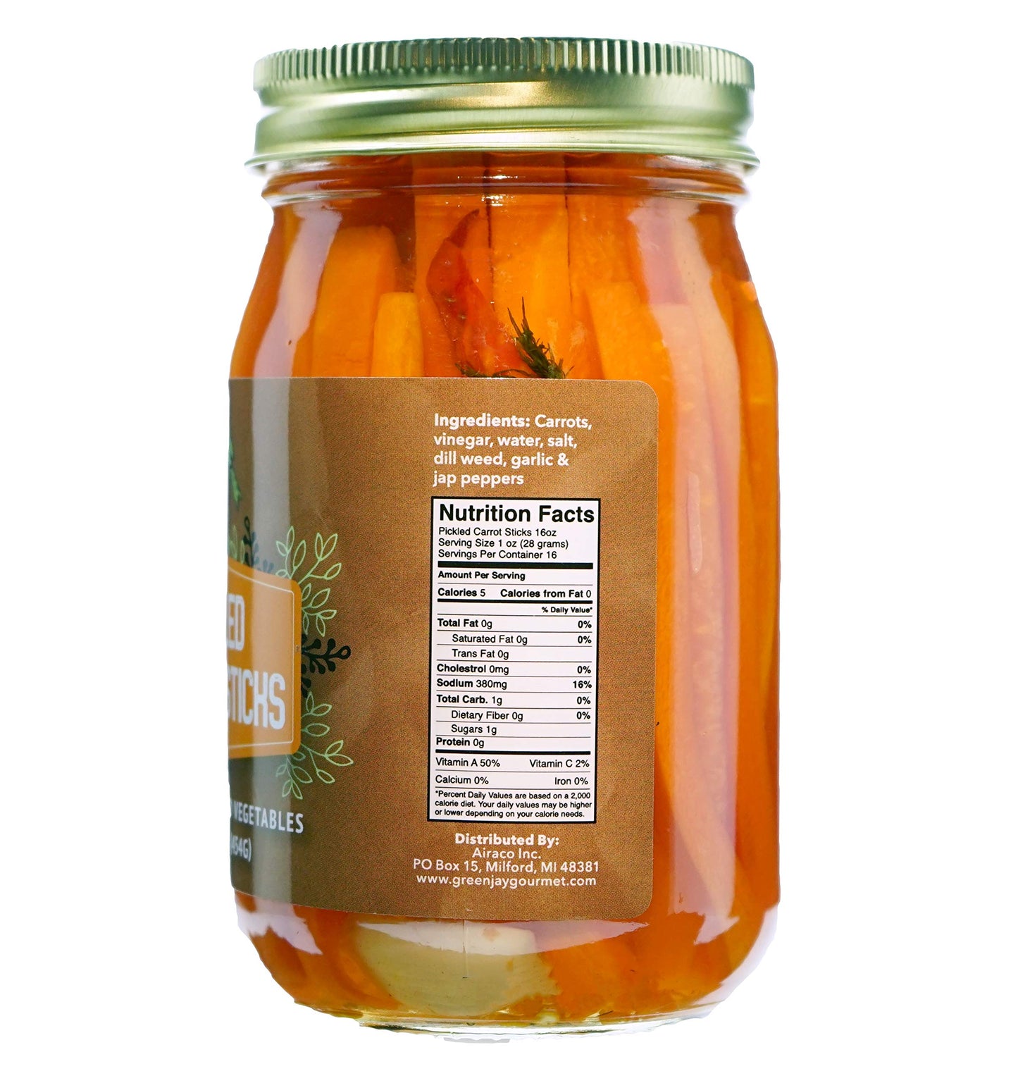 Green Jay Gourmet Spicy Pickled Carrot Sticks In A Jar - Fresh Hand Jarred Vegetables For Cooking & Pantry - Home Grown Pre-Prep