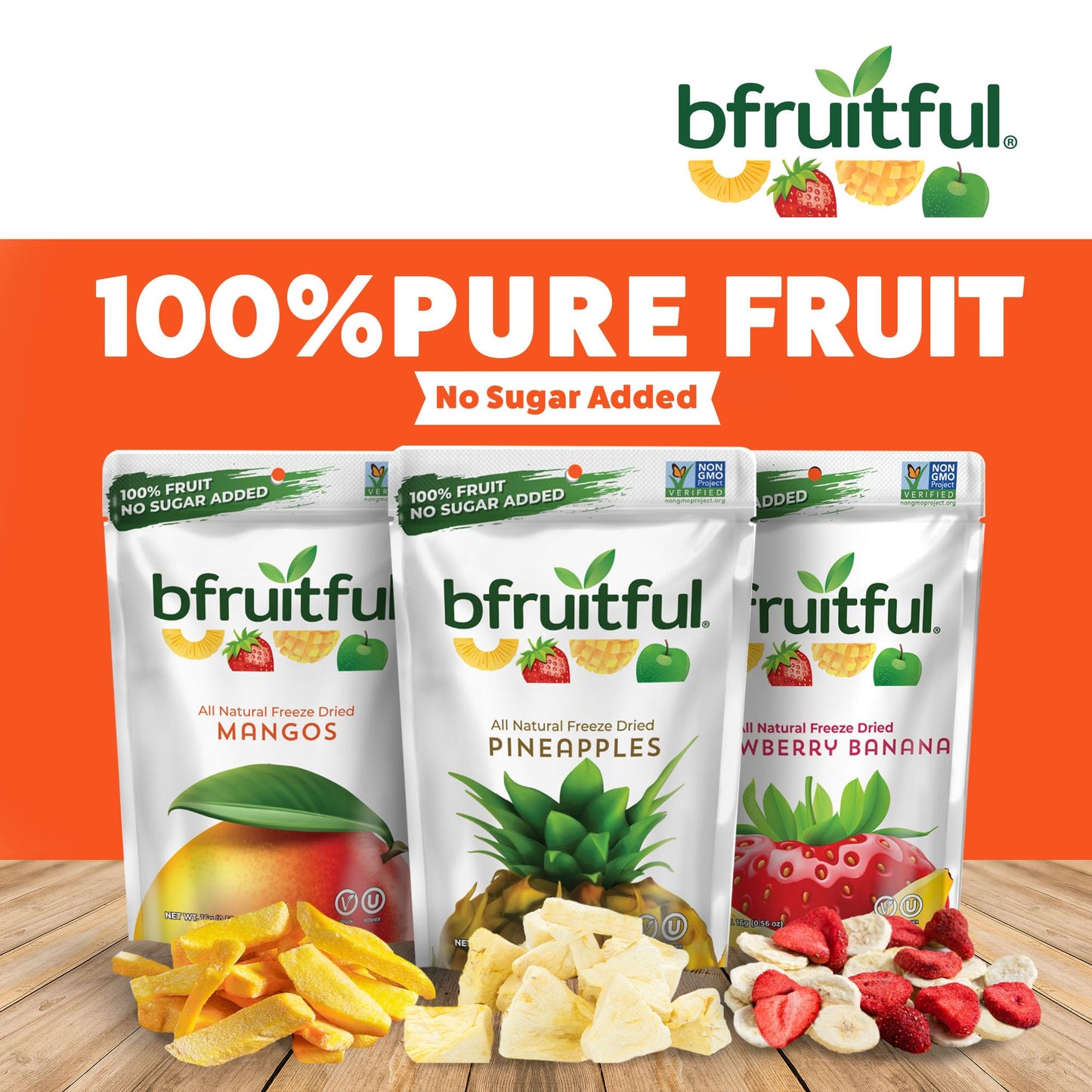 Bfruitful Freeze-Dried Mangos, Strawberry Bananas, Pineapples Variety Pack, Freeze Dried Fresh Fruit Bites, Gluten Free, Vegan,