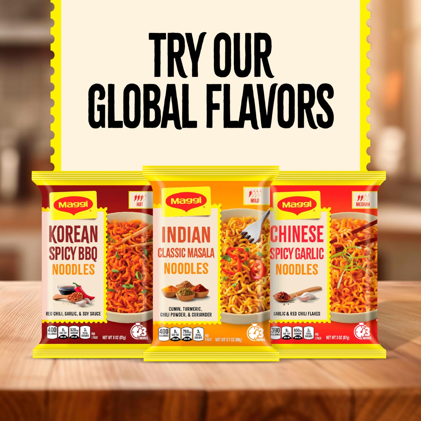 Maggi Indian Classic Masala Noodles, Instant Ramen Noodles Pack, 3 min, Mildly Spicy, Vegetarian, Halal, Kosher, 24 Pack