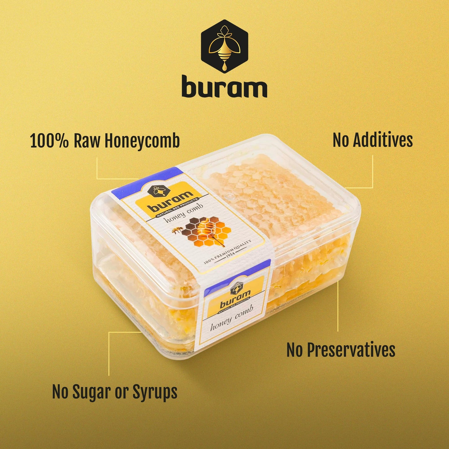 Buram 100% Pure  Gourmet Raw Honeycomb  100% All-Natural  No Additives  No Preservatives  From the Turkish Mountains  7.1 oz Pack of 36