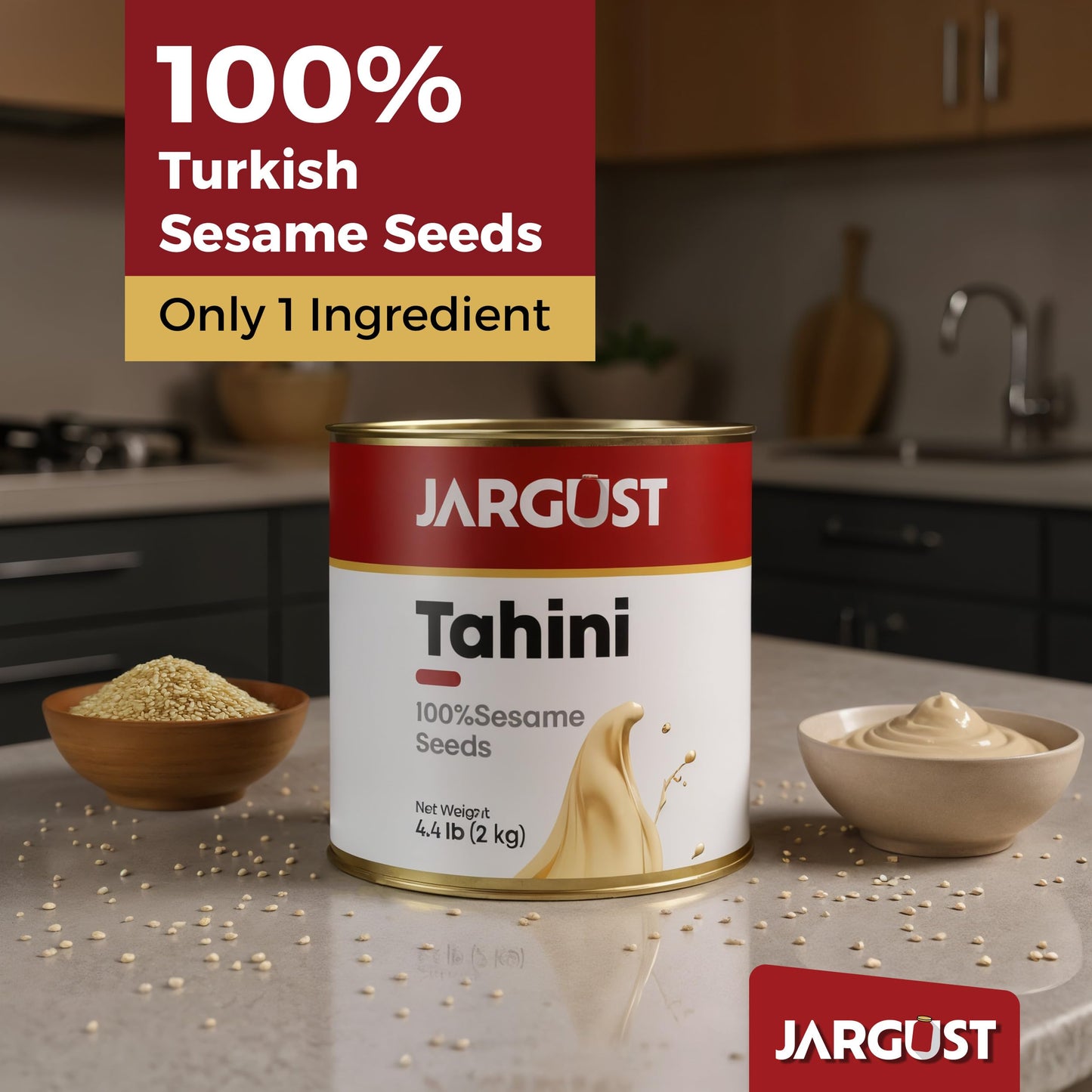 Jargust Bulk Tahini Paste, Vegan, 4.4lb, Yellowish, Perfect for Hummus and Dressings