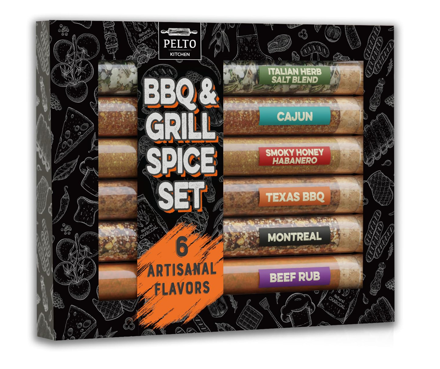 Bbq & Grill Spice Set - 6 Spice Blend Flavors In Tubes In A Gift Box  For Aromatic Use  Seasosonig  Griling  Christmas Stocking Stuffers For Men Who Cook. Birthday For Husband