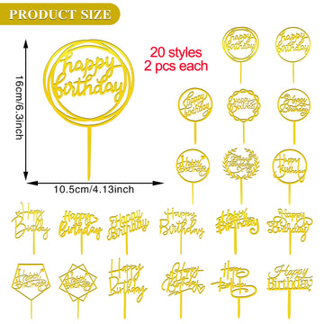 40 Pcs Gold Happy Birthday Cake Topper Acrylic Birthday Cupcake Topper Cake Pick Decorations For Birthday Party Cake Desserts Pa