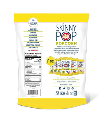 Skinnypop White Cheddar Popcorn, Skinny Pack, Gluten Free, Non-Gmo, Healthy Popcorn Snacks, Skinny Pop, 0.65 Oz Individual Snack