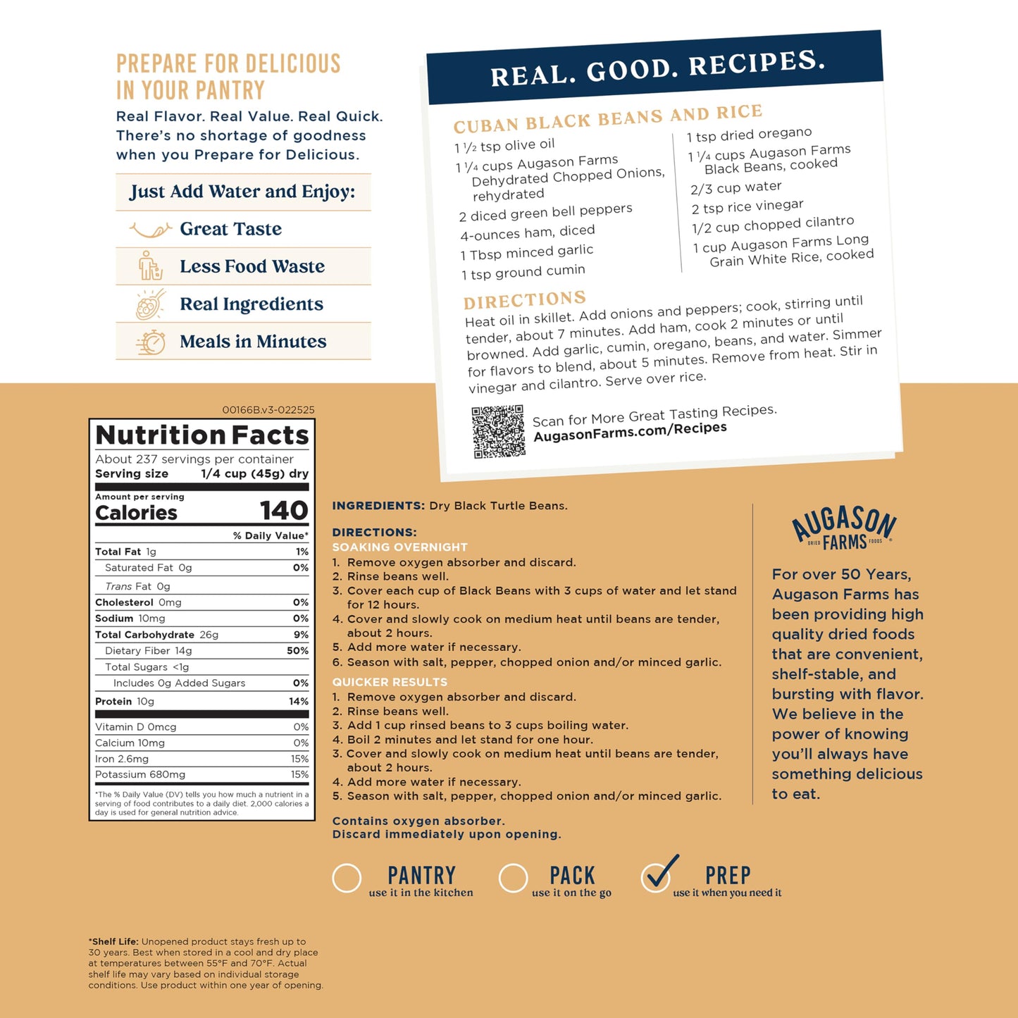 Augason Farms Dried Black Beans 4-Gallon Pail, Bulk Food Storage, Emergency Food Supply, Everyday Meals, 237 Servings