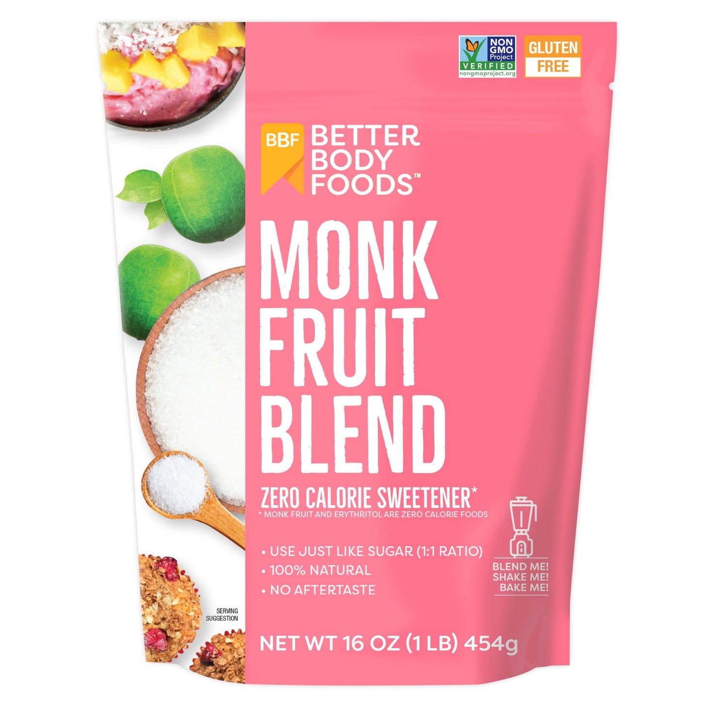 BetterBody Foods Monk Fruit Sweetener Blend, Raw Cane Sugar Substitute, Zero Calorie, Keto Diet Friendly, Zero Net Carbs, Zero G