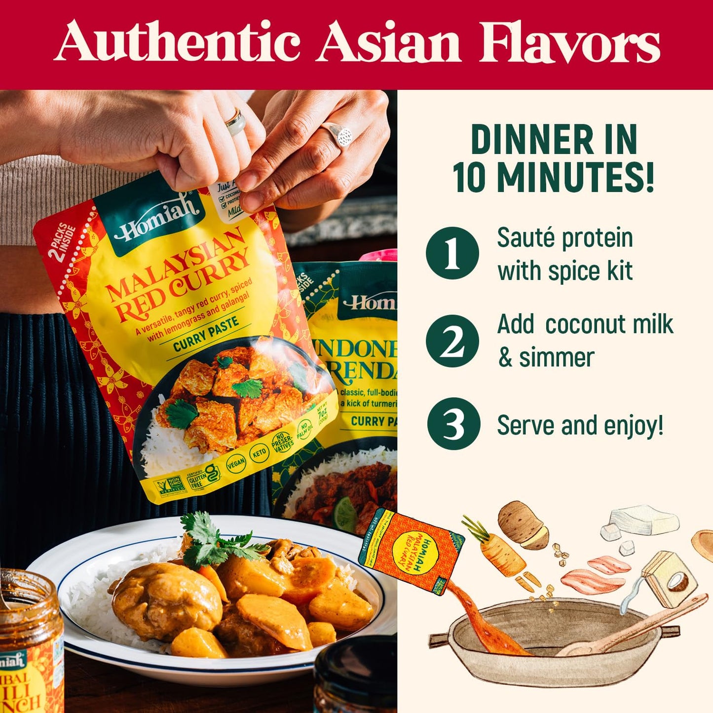 Homiah Red Curry Paste - 7 Oz - Gluten Free, Non-Gmo Malaysian Curry Paste - Vegan Red Curry Paste, Thai Essentials For Kitchen