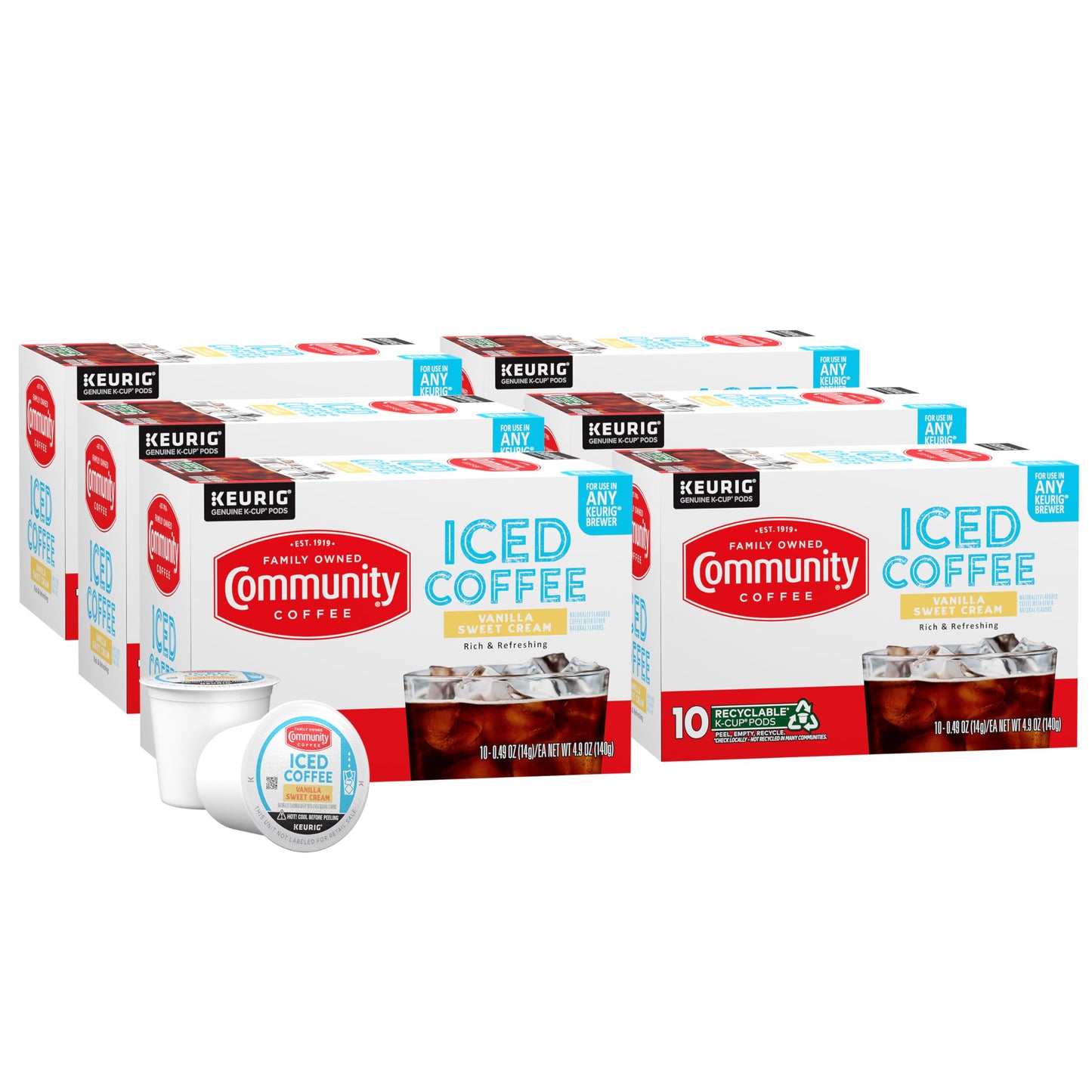Community Coffee Vanilla Sweet Cream  60 Keurig Iced Coffee Pods  Dark Roast  Compatible with all K-Cup malt-inspired  10 Count (Pack of 6)