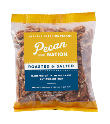 Pecan Nation Salted Pecan Halves 16 oz., Natural, No preservatives, Antioxidant-Rich, Low Carb, Dry Roasted, Healthy Nut Snack f
