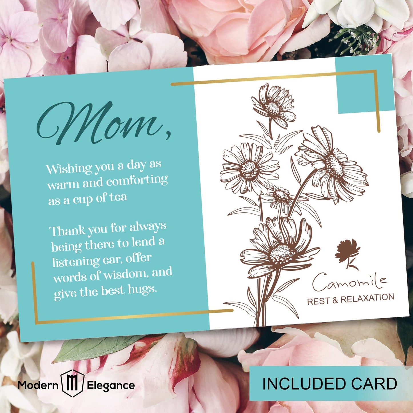 Mothers Day Gifts For Mom Gift Sets For Tea Lovers Women And Men Tumbler 15 Unique Teas 10 Honey Straws (Mom Card-Purple)