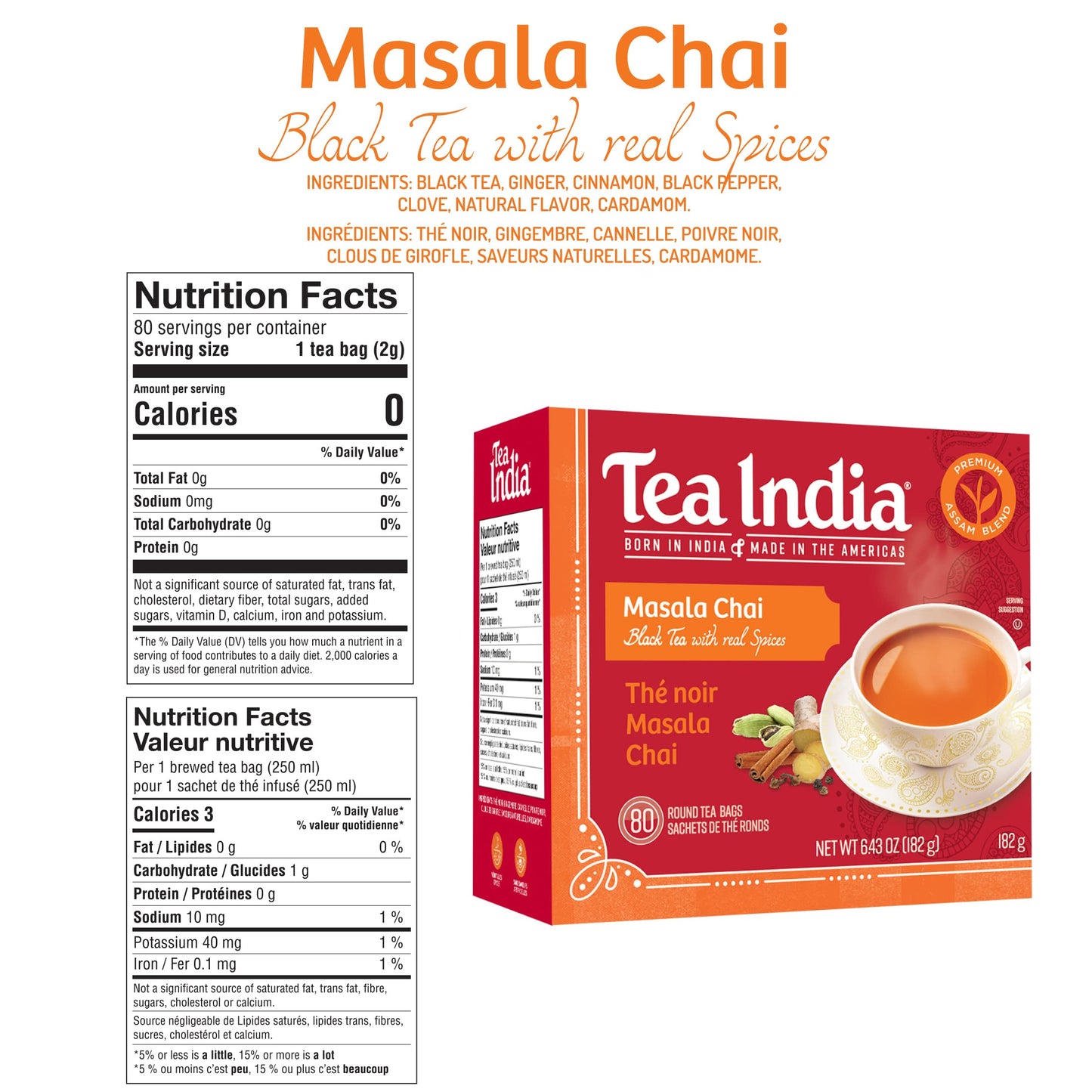 Tea India Masala Chai Tea Flavorful Blend Of Black Tea & Natural Ingredients Strong Full-Bodied Traditional Indian Caffeinated T
