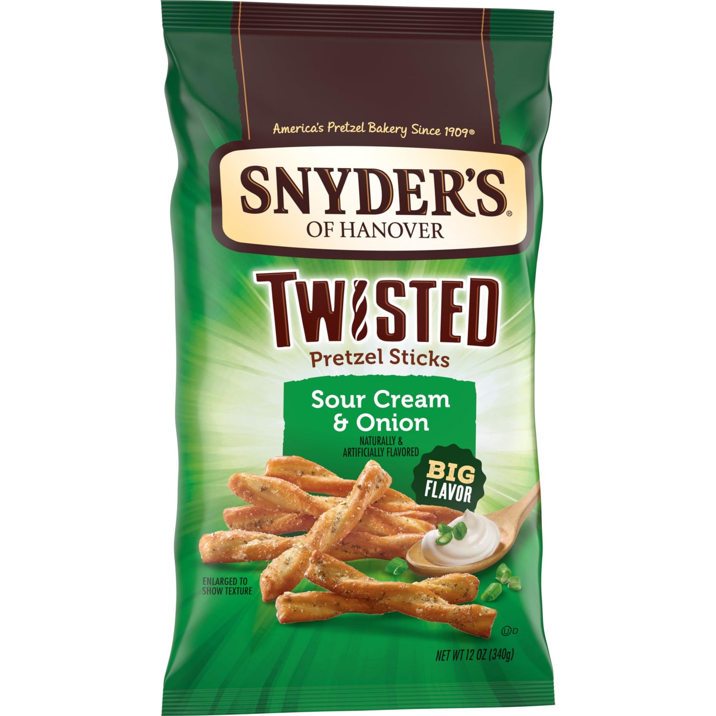 Snyders of Hanover, Sour Cream & Onion Twisted Pretzel Sticks, 12 Oz Bag (Pack of 3)