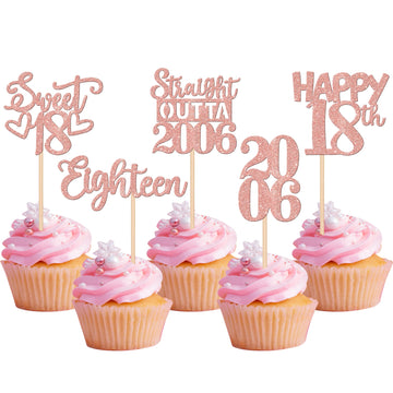 30PCS 18th Birthday Cupcake Toppers Glitter Eighteen Happy 18th Straight Outta 2006 Cupcake Picks for Cheers to 18 Years 18th Bi