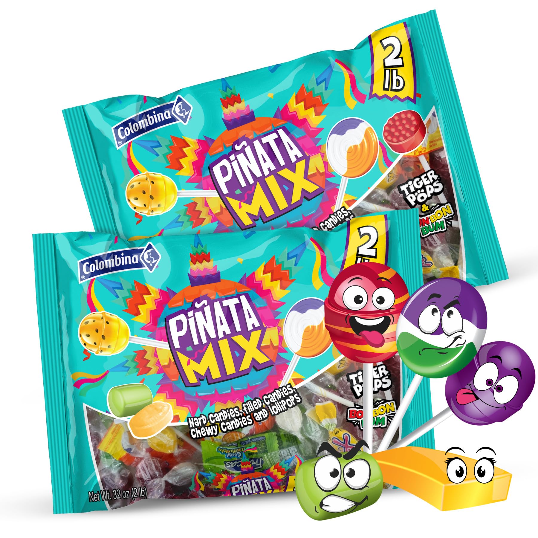 Colombina Pinata Mix 2 Lb – Assorted Candy Variety Pack - Pinata Halloween Stuffers And Party Bag Treats With Hard, Filled, And Chewy Candies Plus Lollipop (2 Pack)