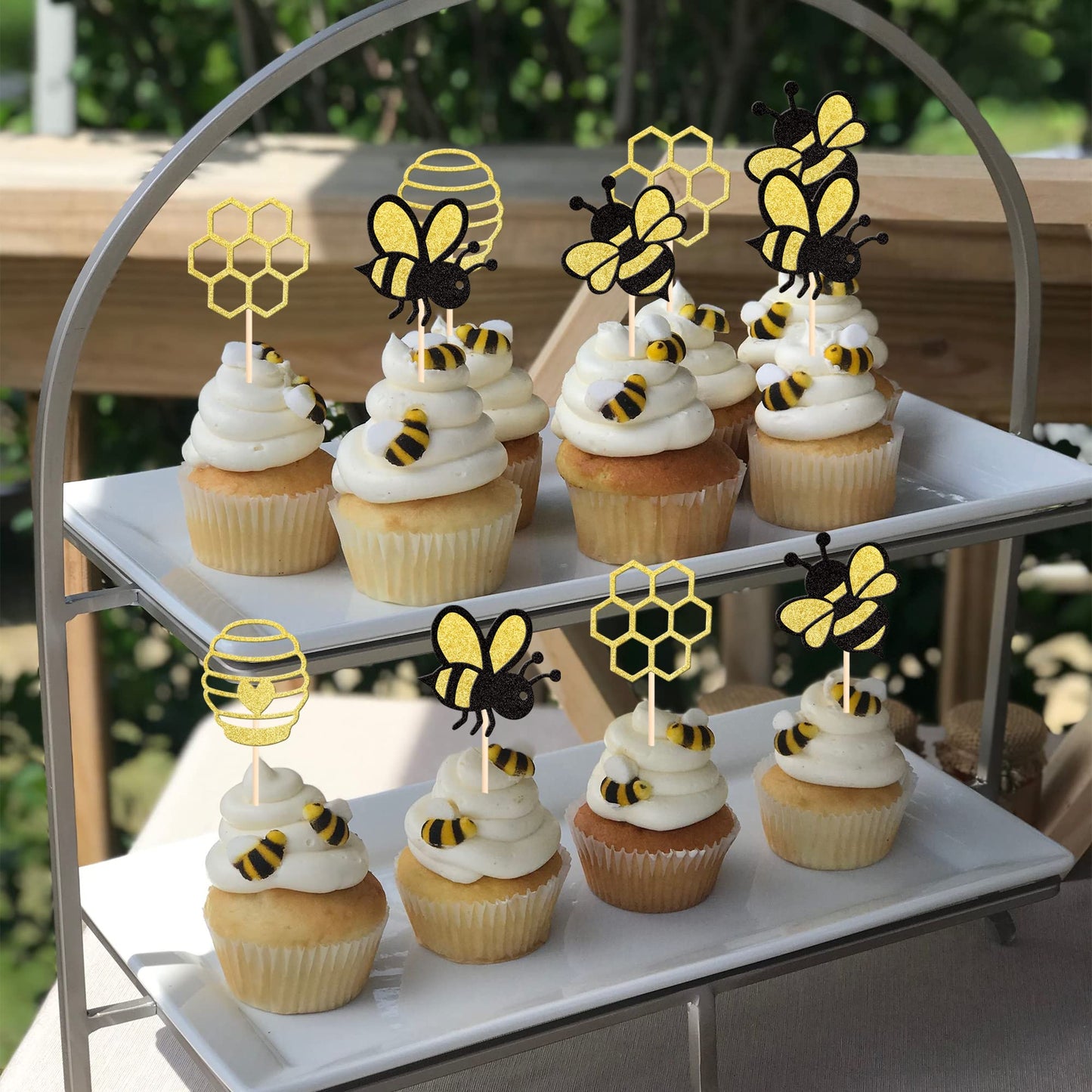 36 Pcs Bumble Bee Cupcake Toppers Glitter Heart Honeycomb Bee Cupcake Picks Baby Shower Cake Decorations For Bee Theme Baby Show