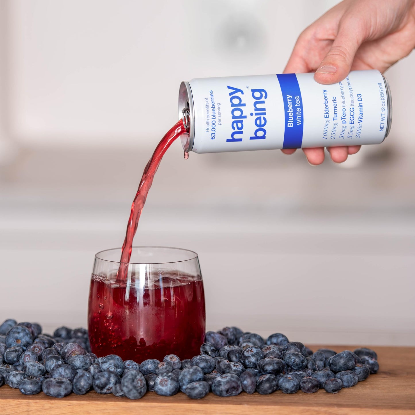 Happy Being Organic Blueberry White Tea, Infused with Turmeric & Elderberry, Caffeine Free, 12oz (4 Pack)