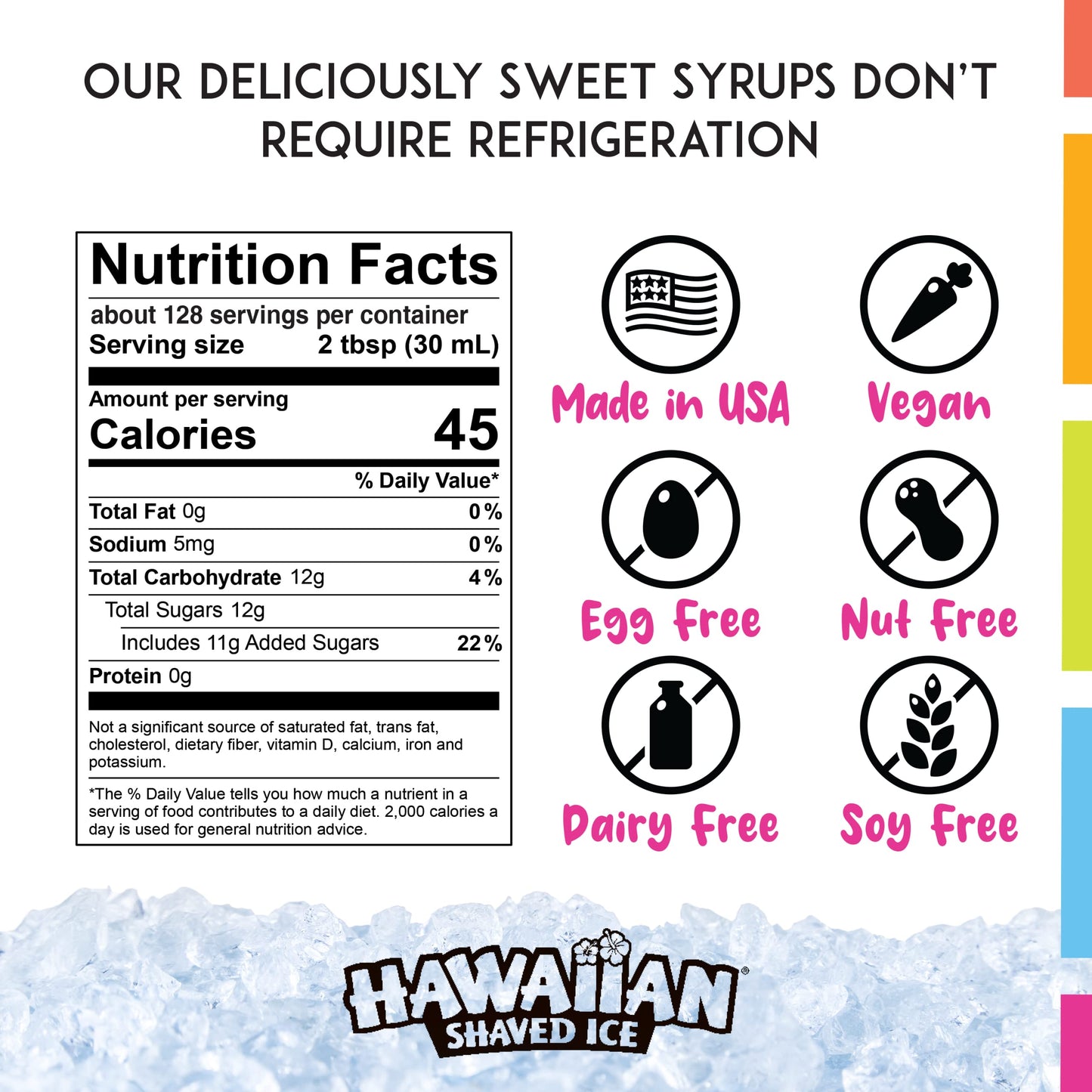 Hawaiian Shaved Ice Syrup, Lemon-Lime Flavor, 128 Fl Oz, No Refrigeration Needed, Nut-Free, Dairy-Free, Great for Slushies and Popsicles