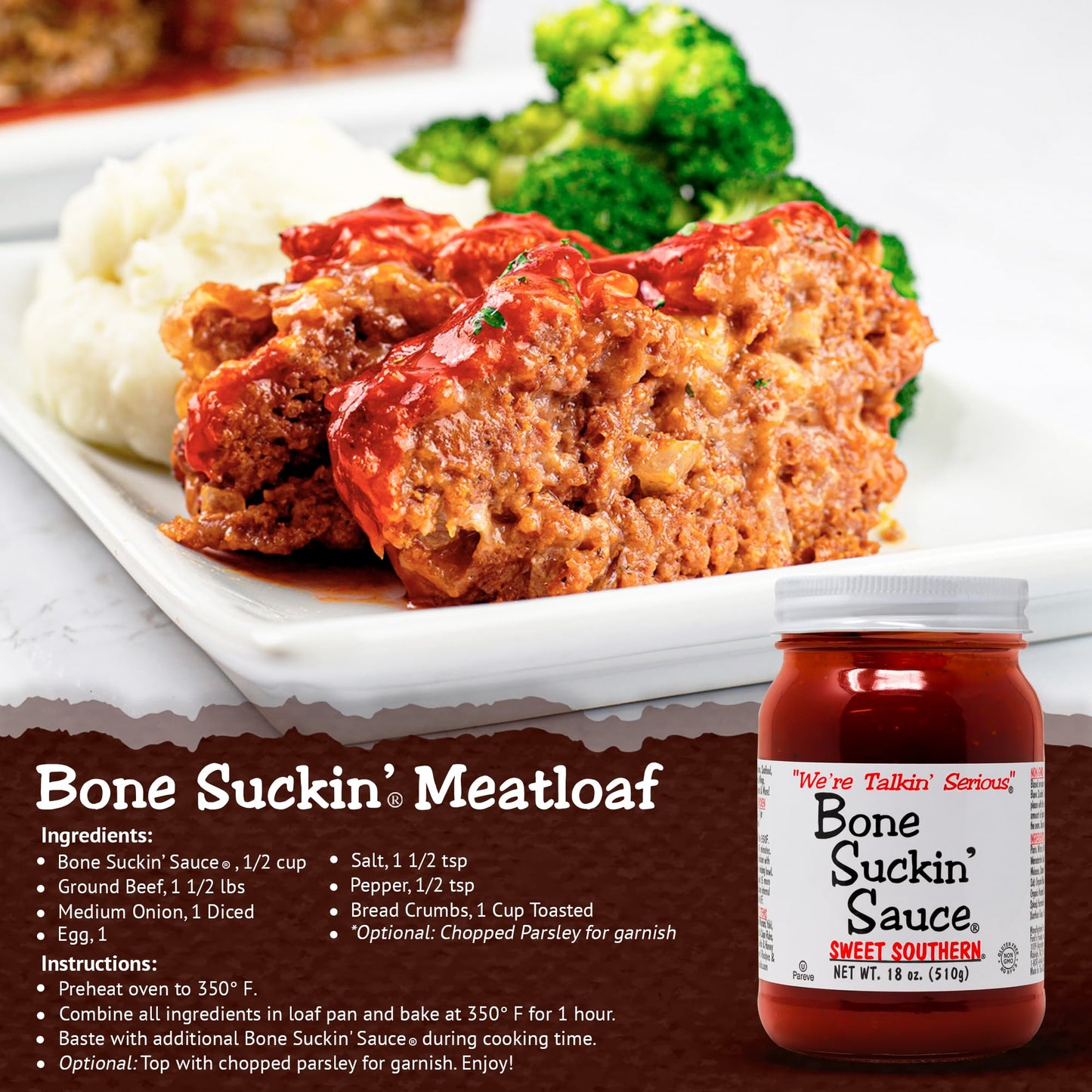 Bone Suckin' Sauce Sweet Southern Bbq Sauce, Gluten-Free, Non-Gmo, Kosher, Barbecue Sauce Sweetened With Cane Sugar & Molasses,