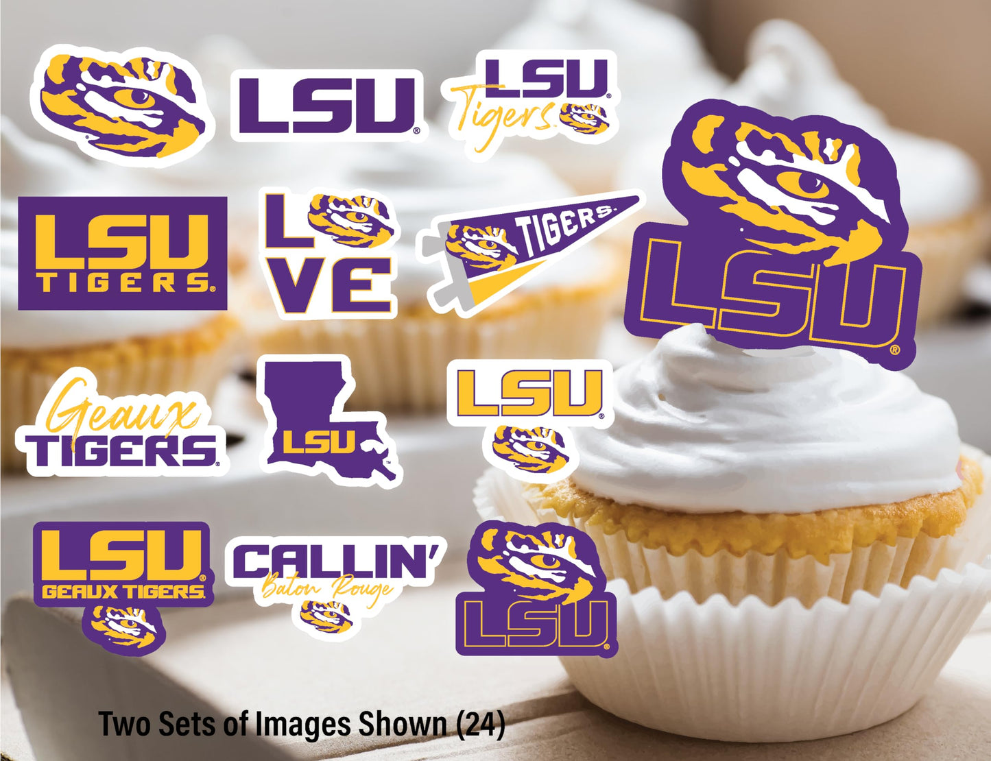 Lsu Cupcake Toppers (24 Pcs) Lousiana State University Party Supplies For Football, Birthday Gift, Graduation Party Decorations