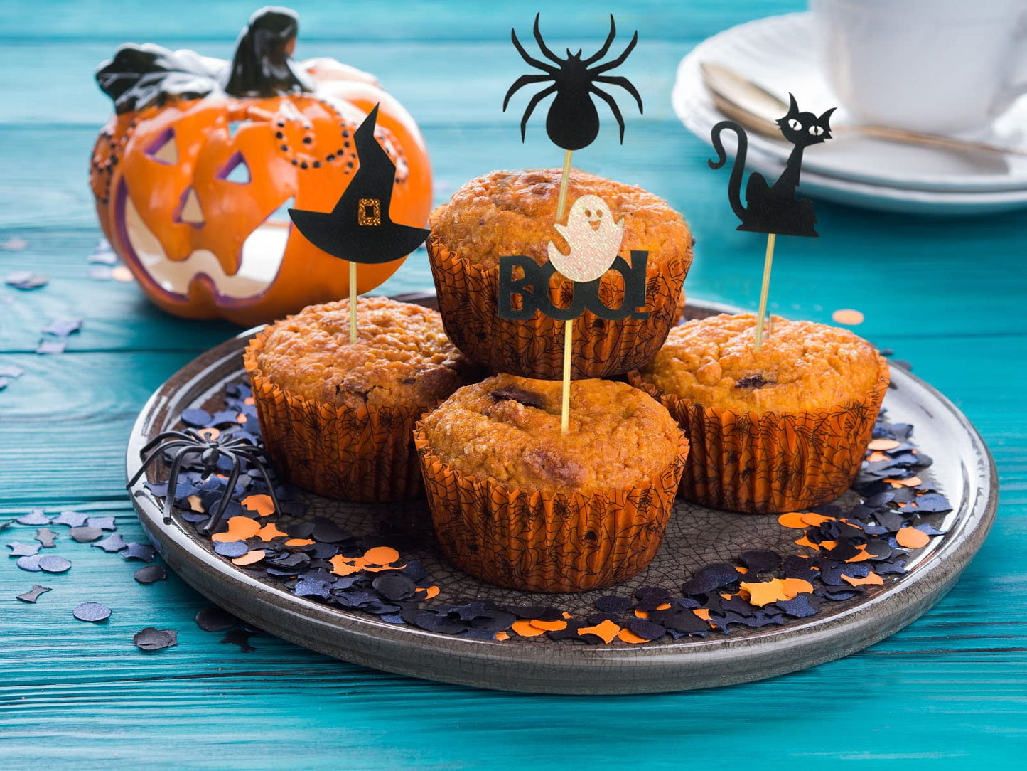 Halloween Cupcake Toppers, Halloween Bats Spider Boo Pumpkin Cake Topper, Halloween Cake Cupcake Picks Decorations For Halloween