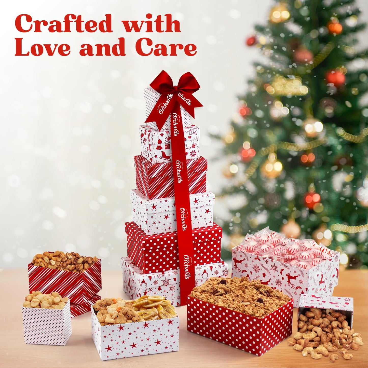 Gift Basket Tower With Fresh Nuts & Snacks, Gourmet Cravings Indulgence - 6 Tier Food Basket Gift Set, Great Gift Present For Me