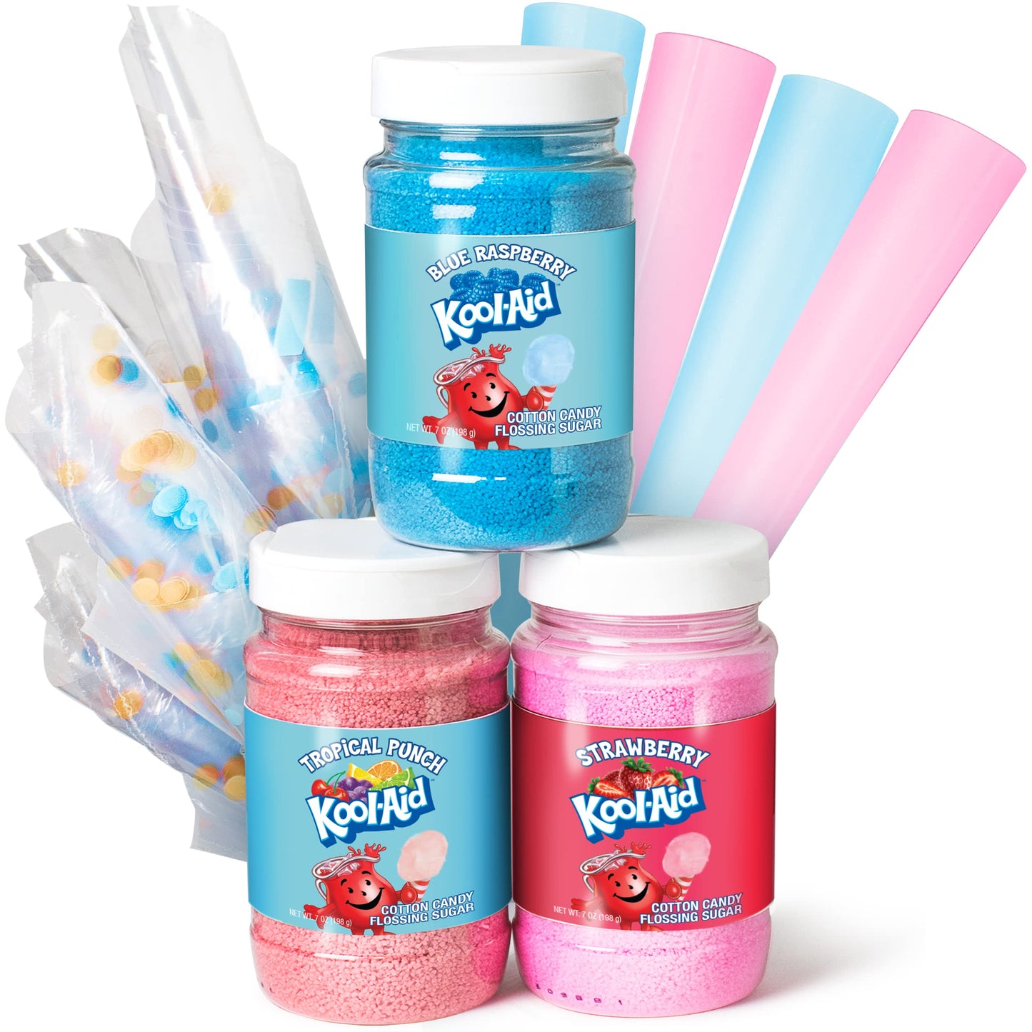 Nostalgia Kool-Aid Cotton Candy Flossing Sugar Party Kit 3-Pack, Blue Raspberry, Strawberry, Tropical Punch, 3-16 Oz Bottles - 4