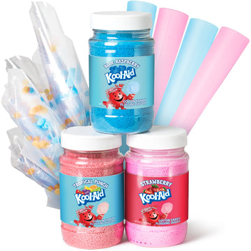 Nostalgia Kool-Aid Cotton Candy Flossing Sugar Party Kit 3-Pack, Blue Raspberry, Strawberry, Tropical Punch, 3-16 Oz Bottles - 4