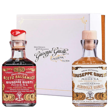 Giusti Balsamic Vinegar Gift Set - 2 x 8.45 fl oz - Black & White - Gran Deposito Aceto Balsamico di Modena - Italian Gifts