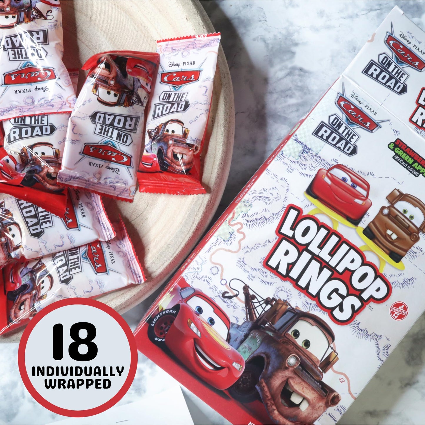 Imaginings 3 Disney Pixar Cars Lollipop Rings, 18 Count, Medium Size, Lightning McQueen and Mater Decorated Birthday Party Favors