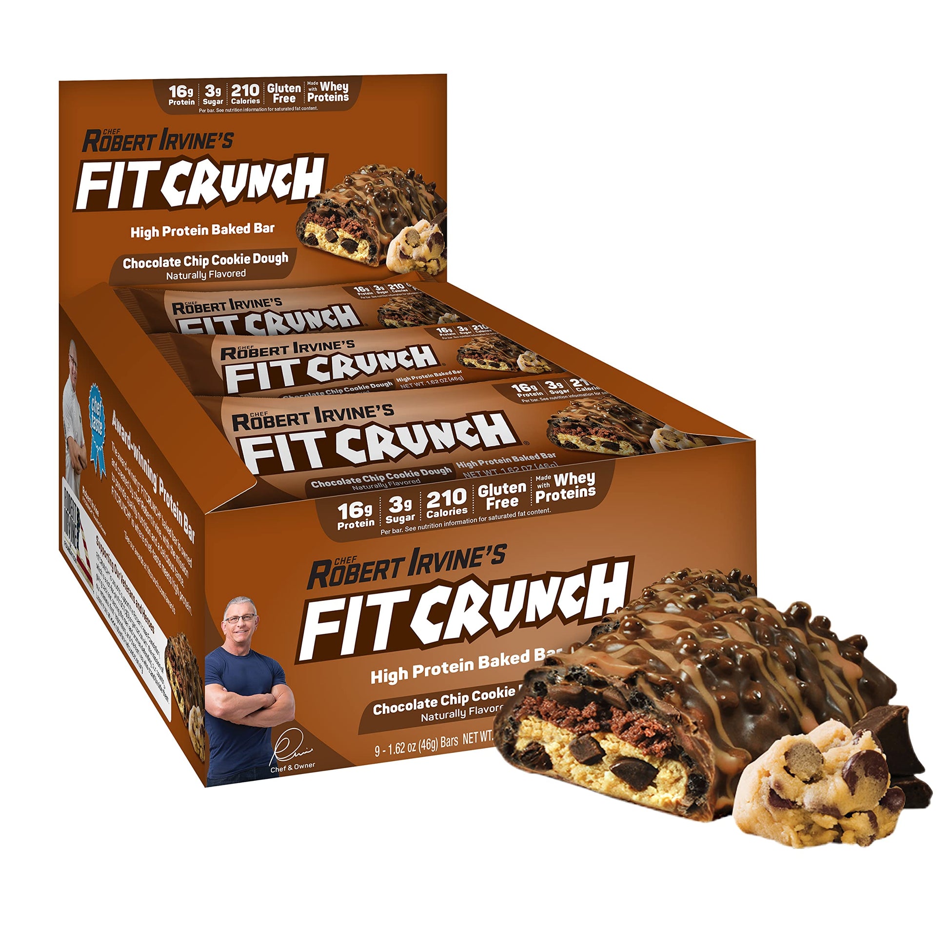 FITCRUNCH Snack Size Protein Bars, 6-Layer Baked Bar, 3g of Sugar, Gluten Free & Soft Cake Core (9 Bars, Chocolate Chip Cookie D