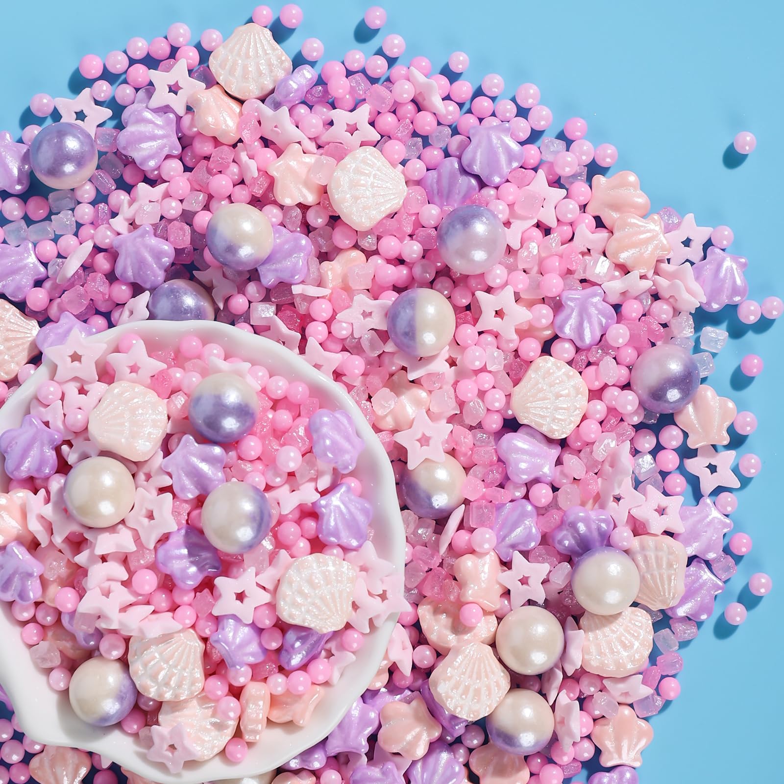 Edible Shell Sprinkles Cake Decorating,Pink Purple Pearl Sugar,Mix Sea Beach Stars Sprinkles, Pastel Baking Candy,Ocean Cupcake,