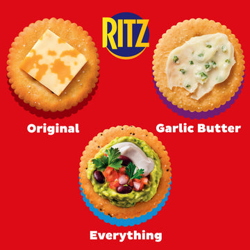 RITZ Crackers Entertaining Variety Pack with Original, Everything, and Garlic Butter Crackers, Snacks for Kids and Adults, Party
