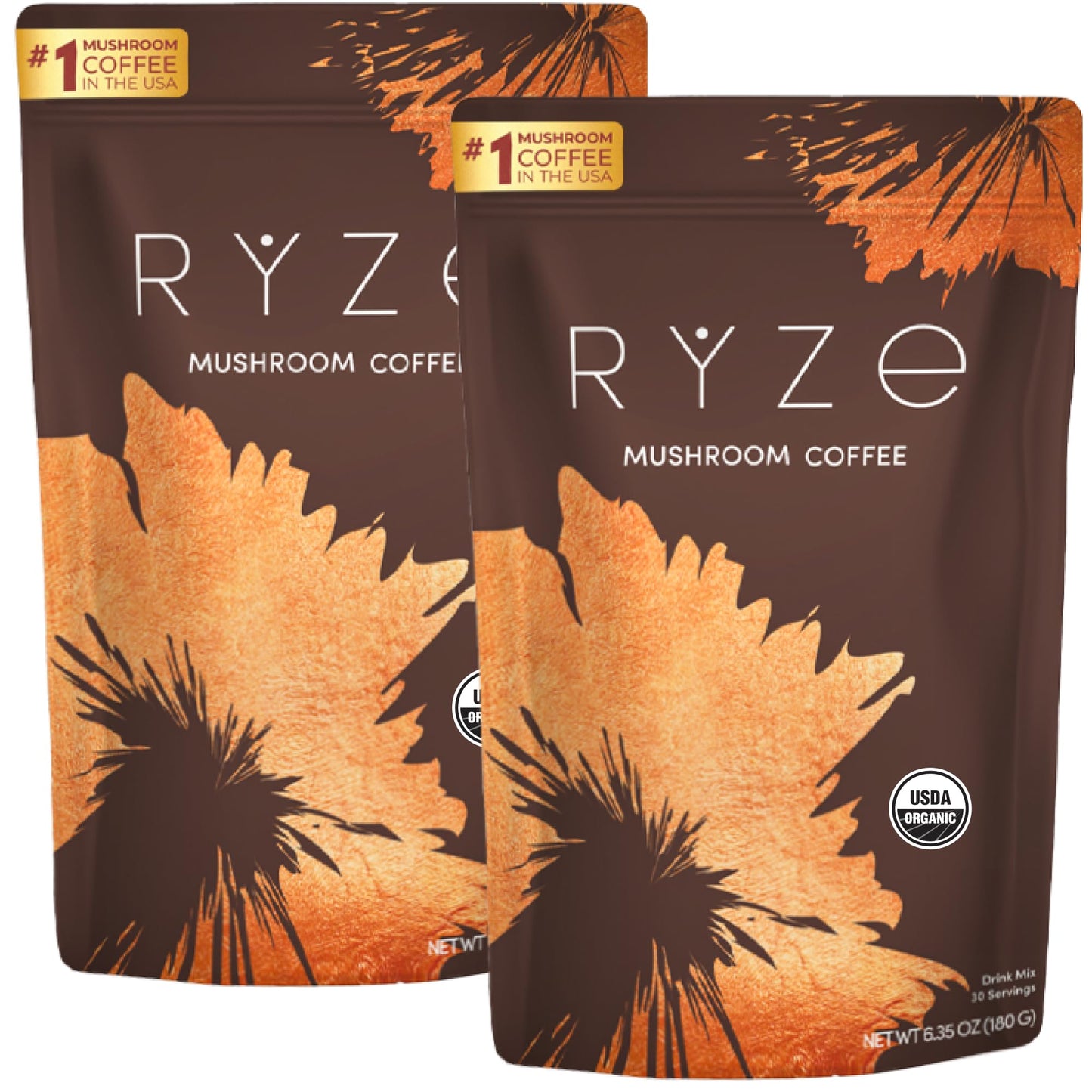 RYZE SUPERFOODS Mushroom Coffee Starter Kit, 6 Adaptogenic Mushrooms, 6.35 Ounce (Pack of 2)