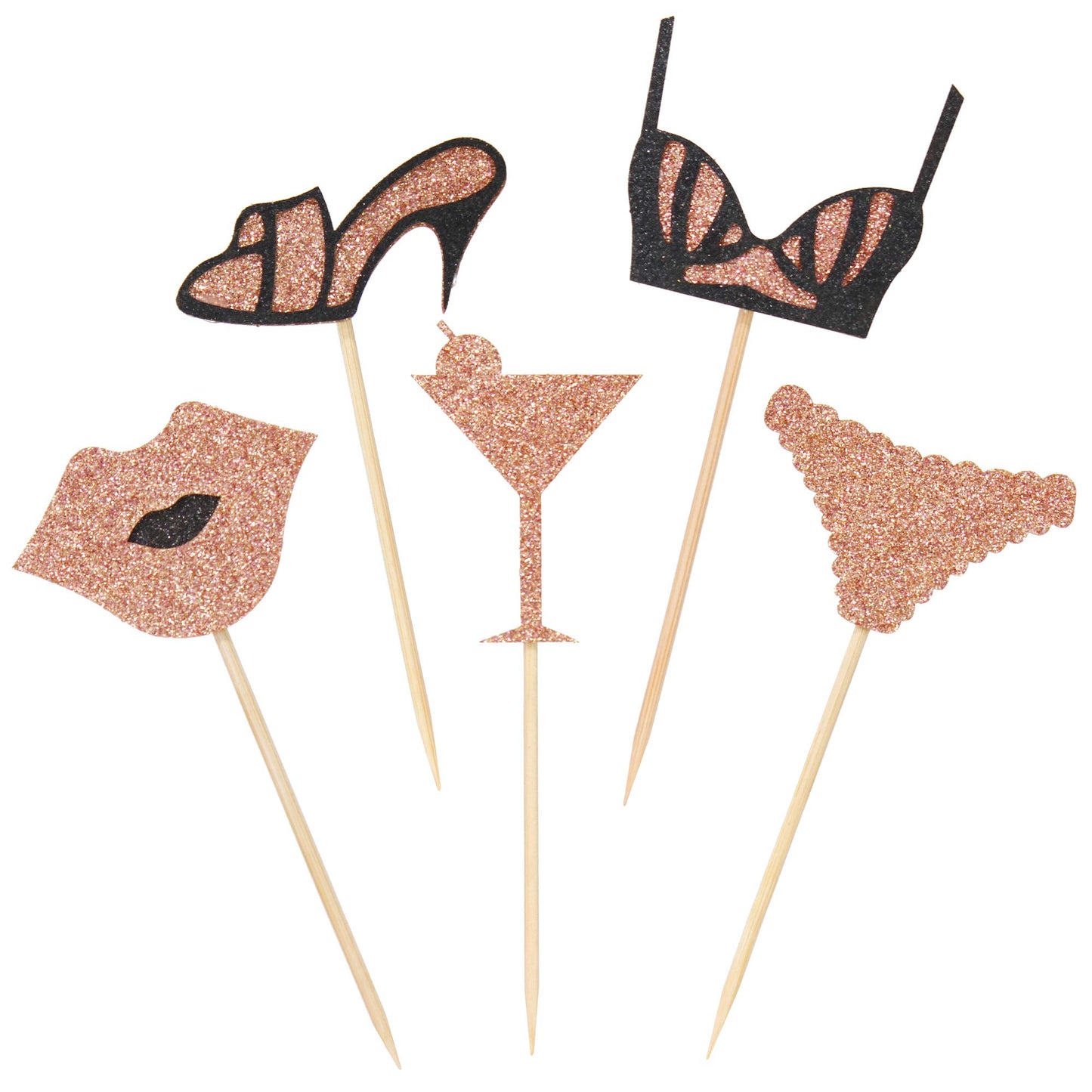 Ercadio Cupcake Toppers 20 Pack Rose Gold Glitter Paper Food Picks for Bachelorette Birthday Party Supplies