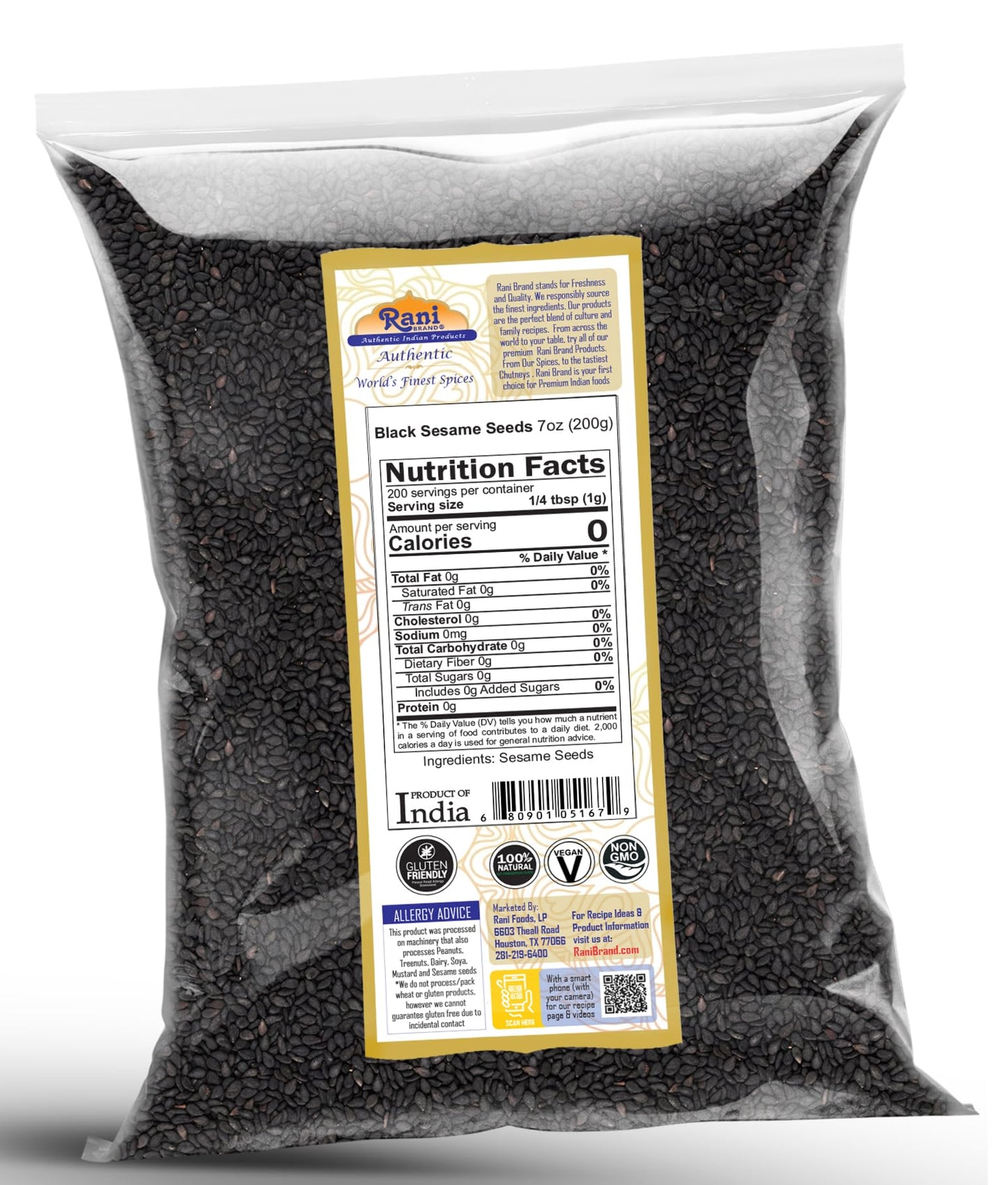 Rani Sesame Seeds Whole Black, Raw (Kala Till) 7Oz (200G) ~ All Natural | Gluten Friendly | Non-Gmo | Vegan | Indian Origin