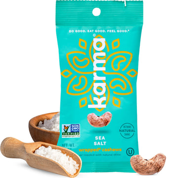 Sea Salt Cashews with Skin by Karma Nuts, Whole, Roasted, Vegan, Gluten Free, Low Net Carb, Natural, Everyday Nut Snack, 1.5 Oun