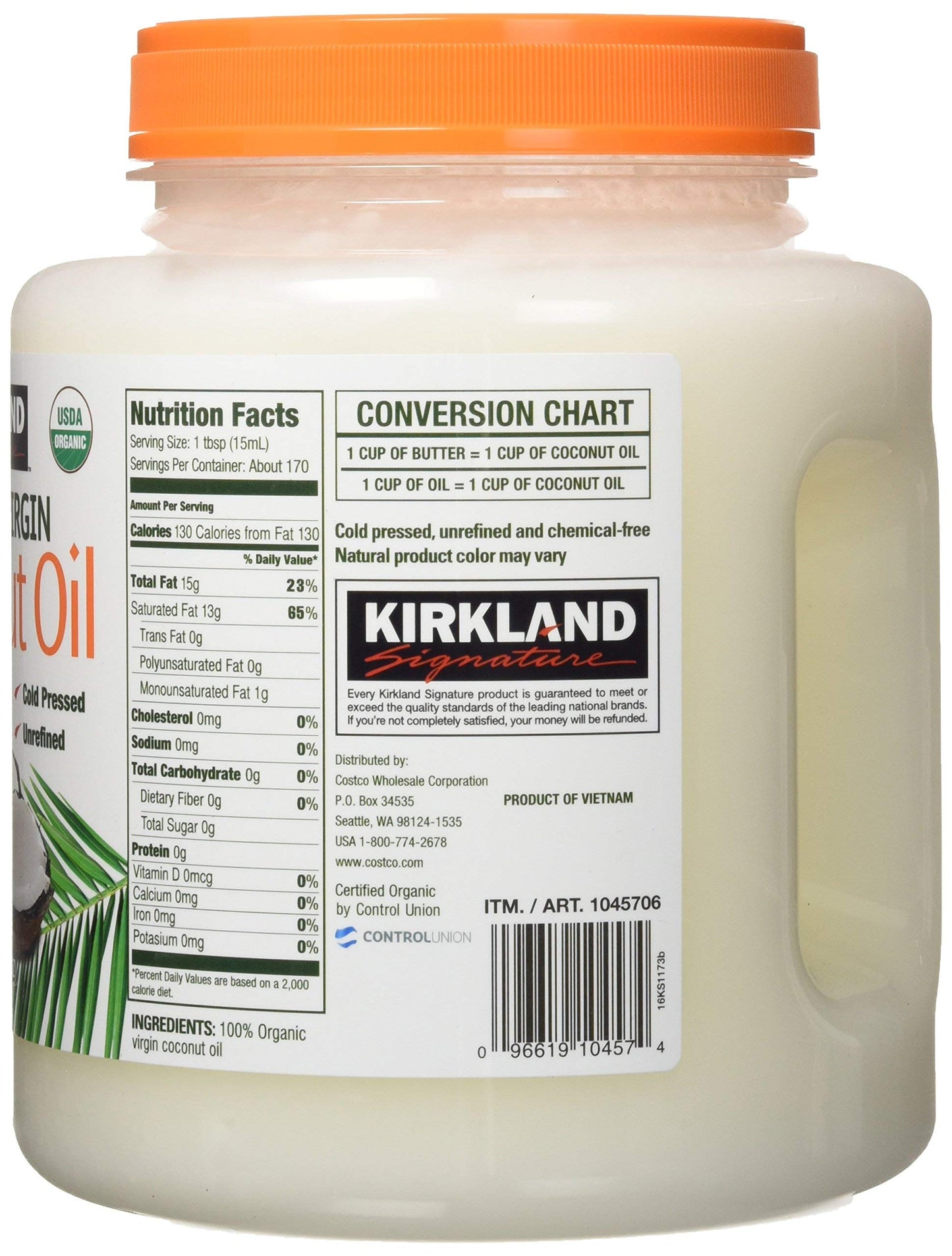 Kirkland Signature Cold Pressed Unrefined Organic Virgin Coconut Oil, 1 Count(Pack Of 4)