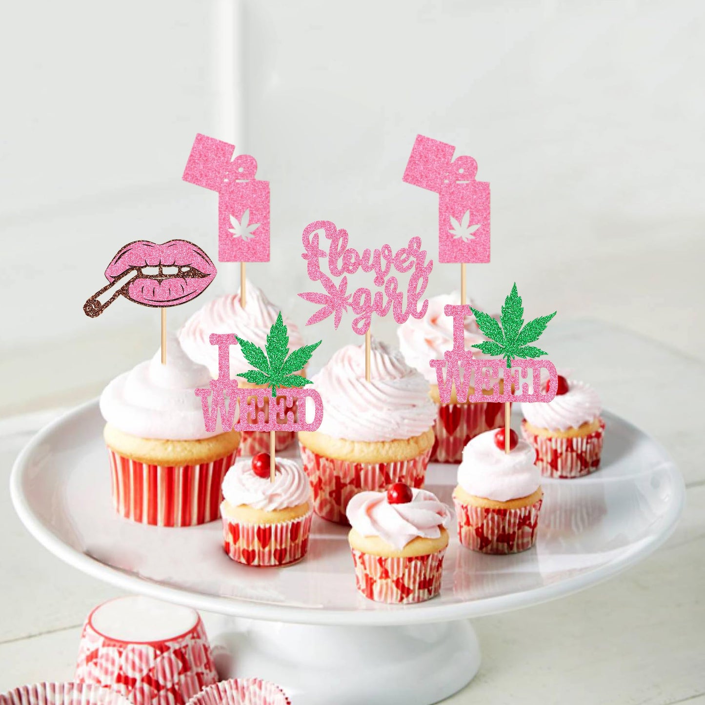 Ercadio Cupcake Toppers, 24 PCS Pink Cardstock Happy Birthday Party Supplies