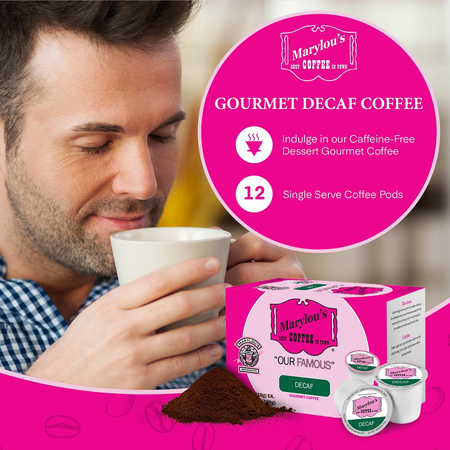 Marylous Coffee Decaf Blend Gourmet Coffee, Medium Roast, 12 Single Serve Cups, Compatible with Keurig, 1 Count