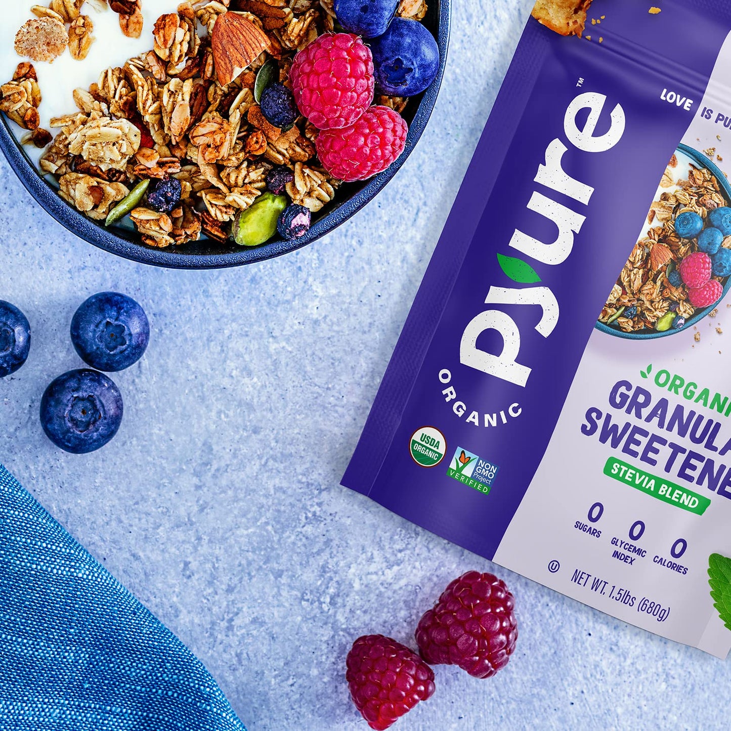 Pyure Organic Stevia Blend Granulated All-Purpose - White Sugar Substitute, Zero Carb, Zero Sugar, Zero Calorie, Plant-Based Ste