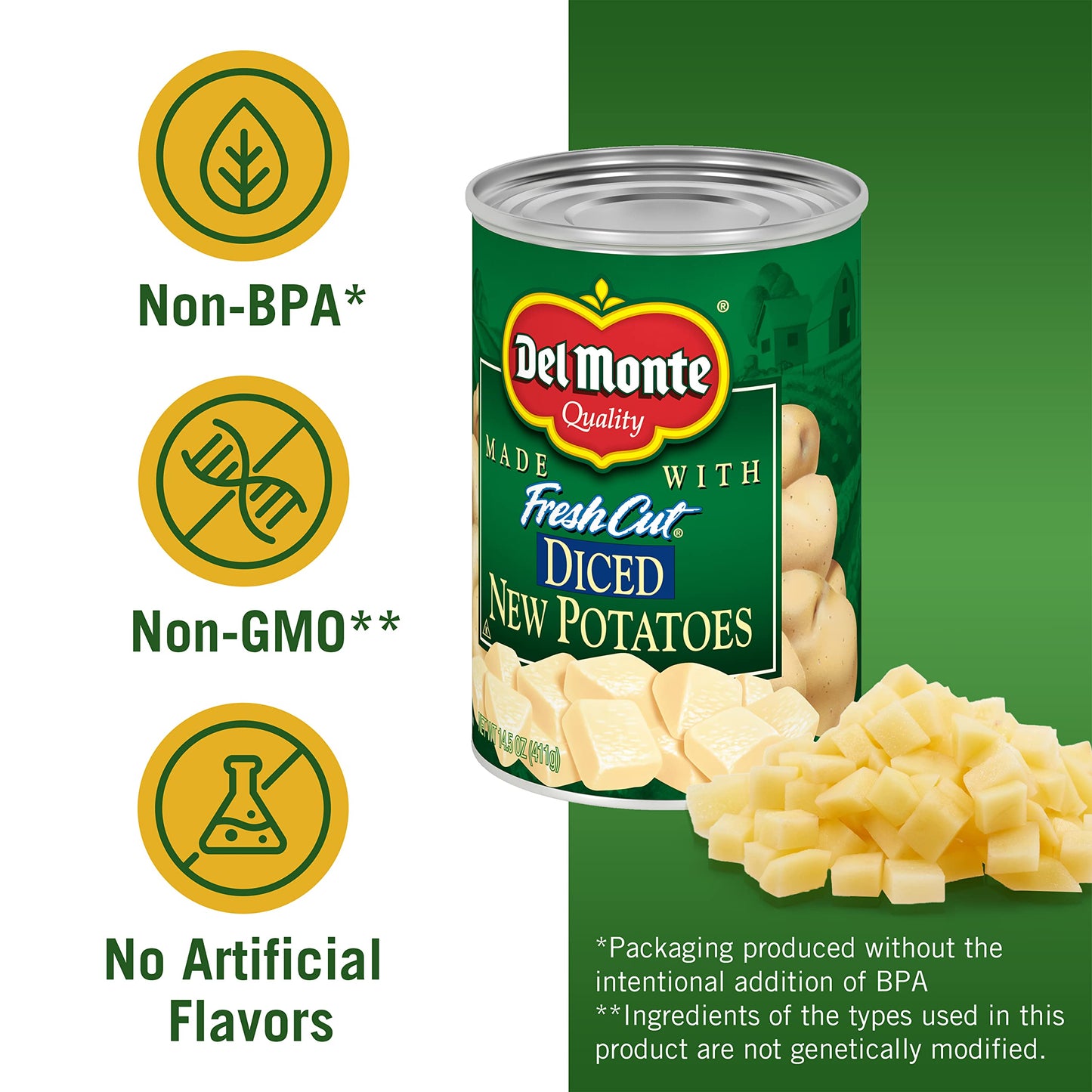 Del Monte Fresh Cut Diced Canned Potatoes, Canned Vegetables, 12 Pack, 14.5 Oz Can