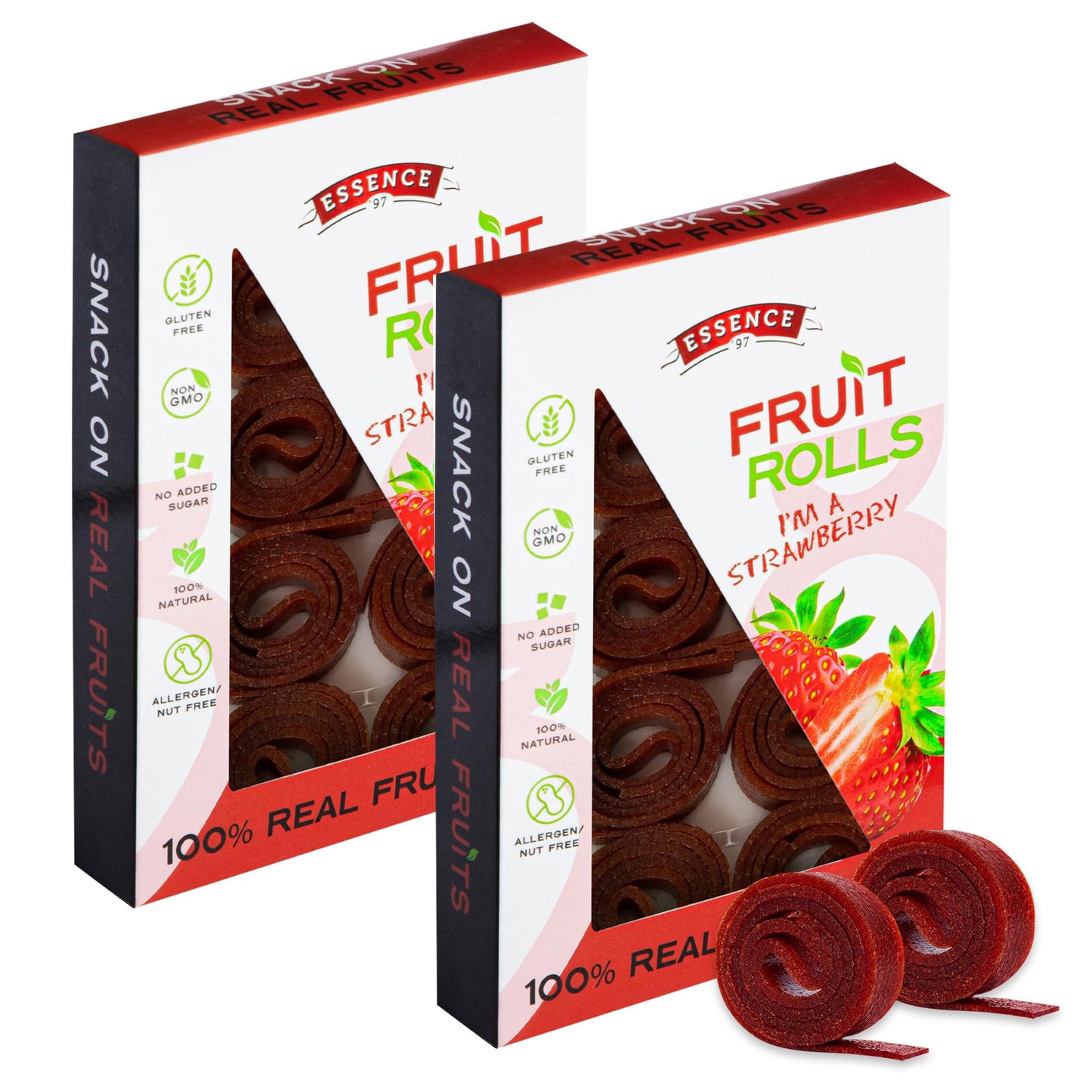 Essence 97 Fruit Roll Ups - Vegan, Non-GMO, No Added Sugar, Strawberry, 16 Count