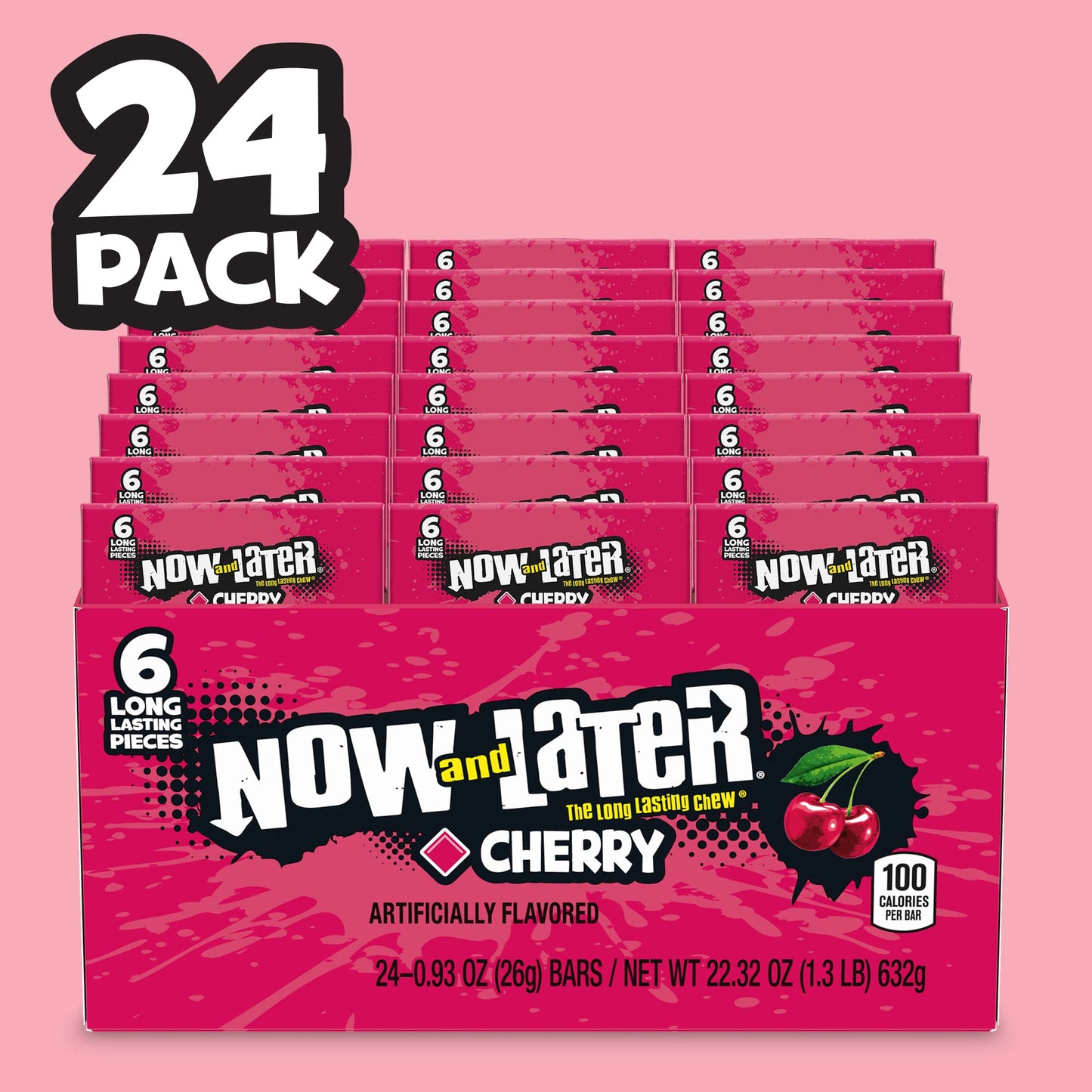 Now & Later Candy, Cherry Flavor, 0.93 Ounce Bars (Pack Of 24)